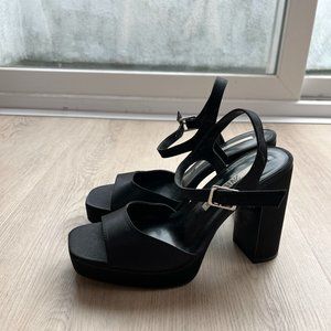 Zara Black Satin High Heeled Platform Sandals/Heels - Women's Size 7.5 / 38
